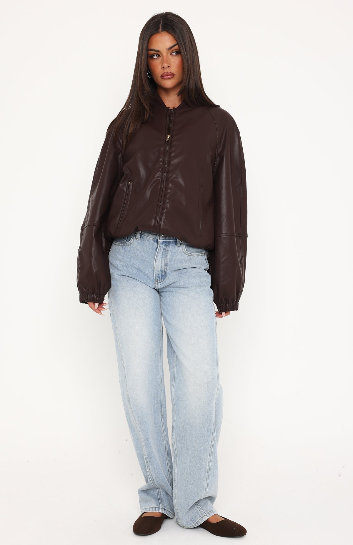 Trending Hanging On You PU Jacket Chocolate