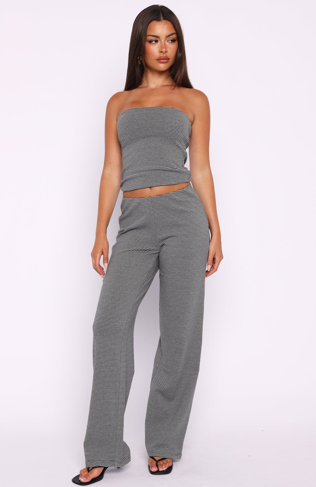 Trending Happy It Happened Strapless Top GreyWhite Stripe