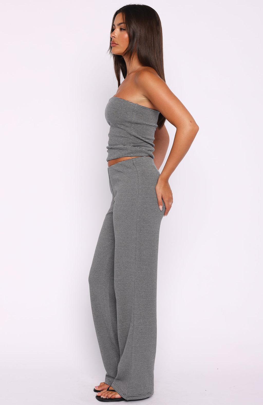 Trending Happy It Happened Pants GreyWhite Stripe