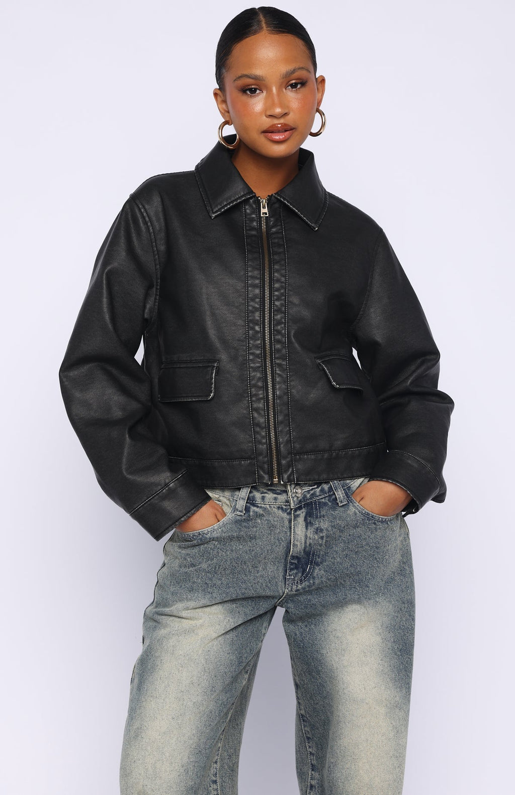 Trending I Know Love PU Jacket Black