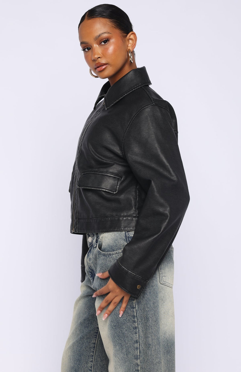 Trending I Know Love PU Jacket Black