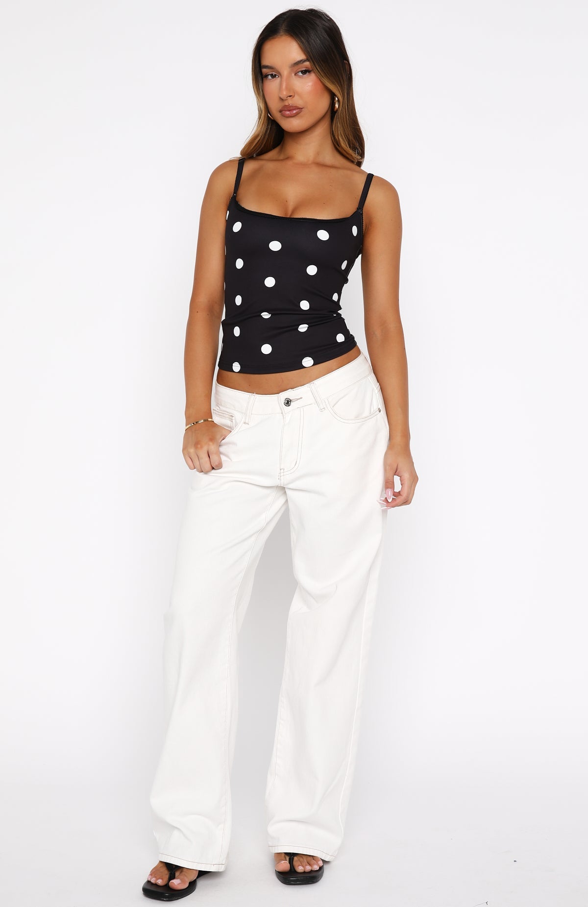 Trending Im The Answer Tank Top BlackWhite Polka Dot