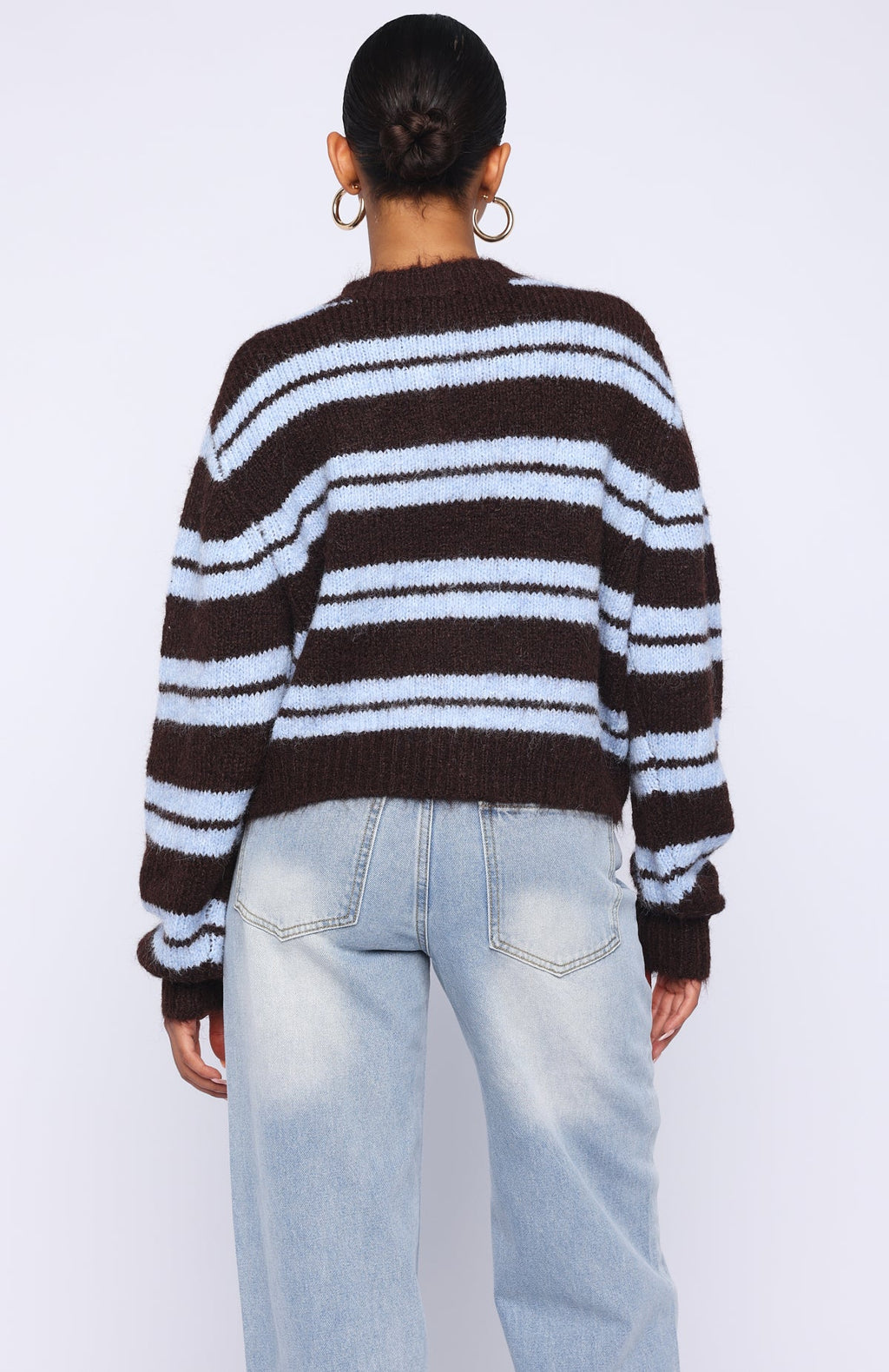 Trending Ice Bae Stripe Knit Cardigan Blueberry Chocolate Stripe