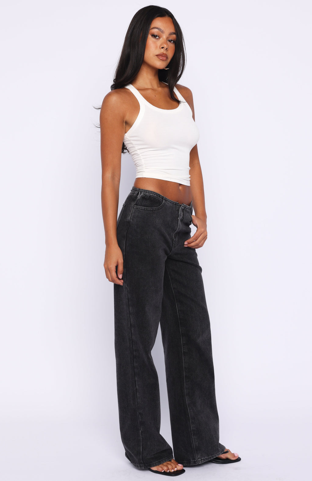 Trending Jasmine Mid Rise Straight Leg Jeans Black Acid Wash