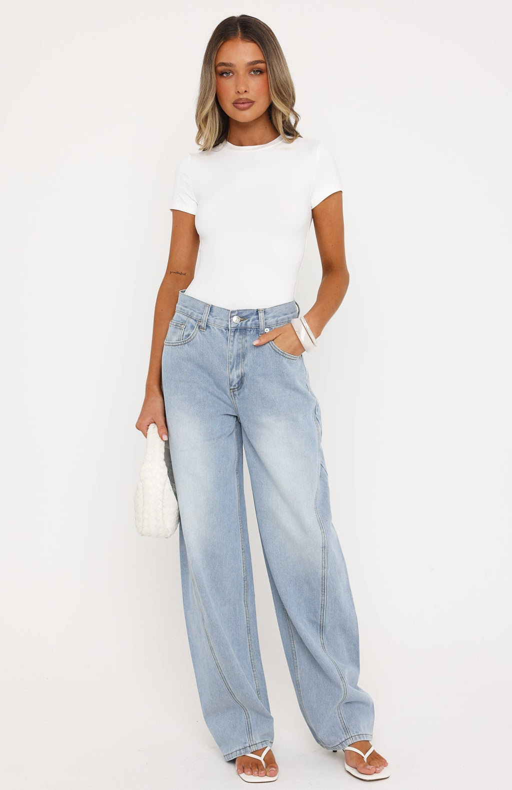 Trending Jessica Mid Rise Barrel Leg Jeans Light Blue Wash