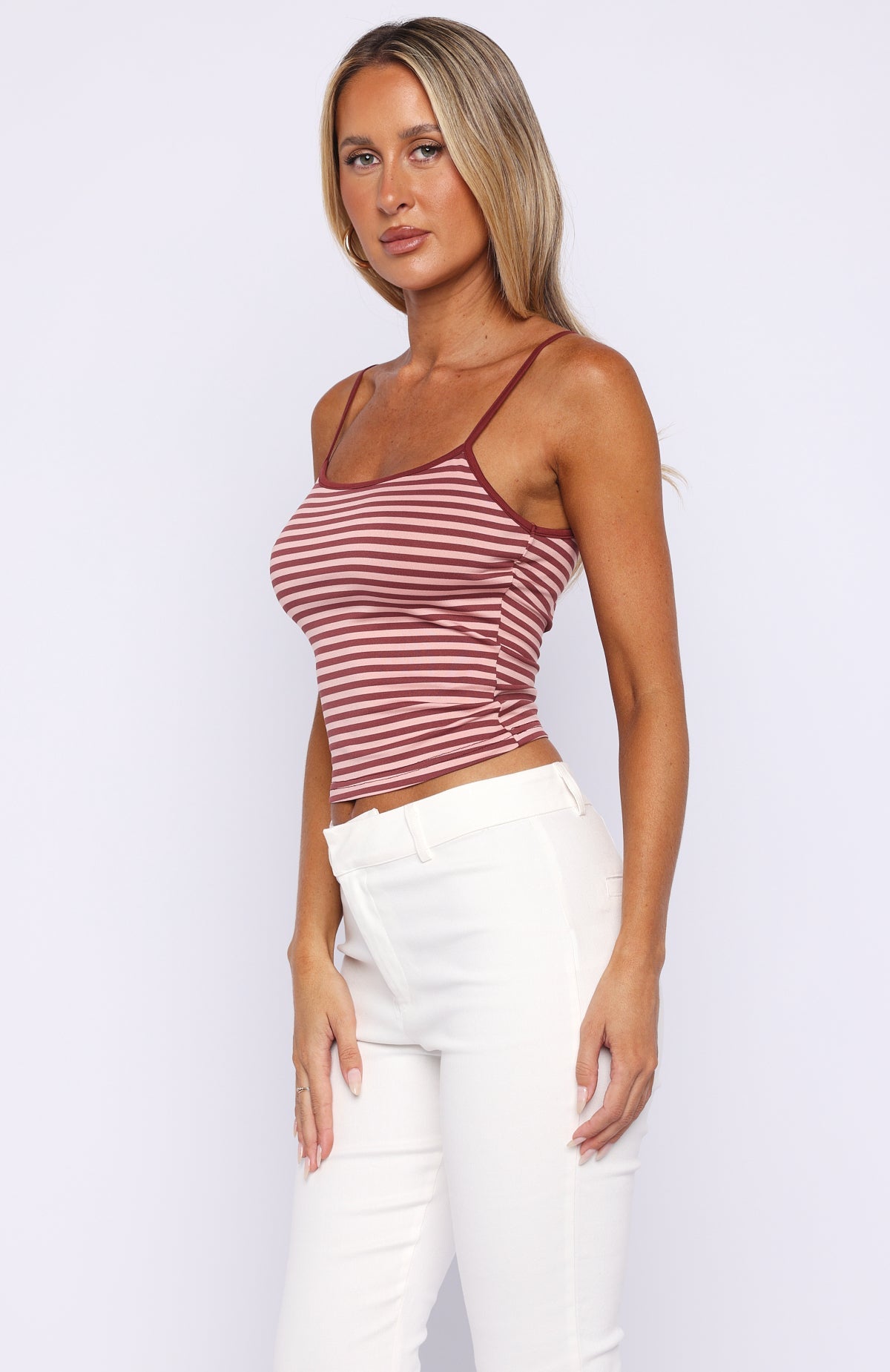 Trending Just Let It Go Singlet Pink Stripe