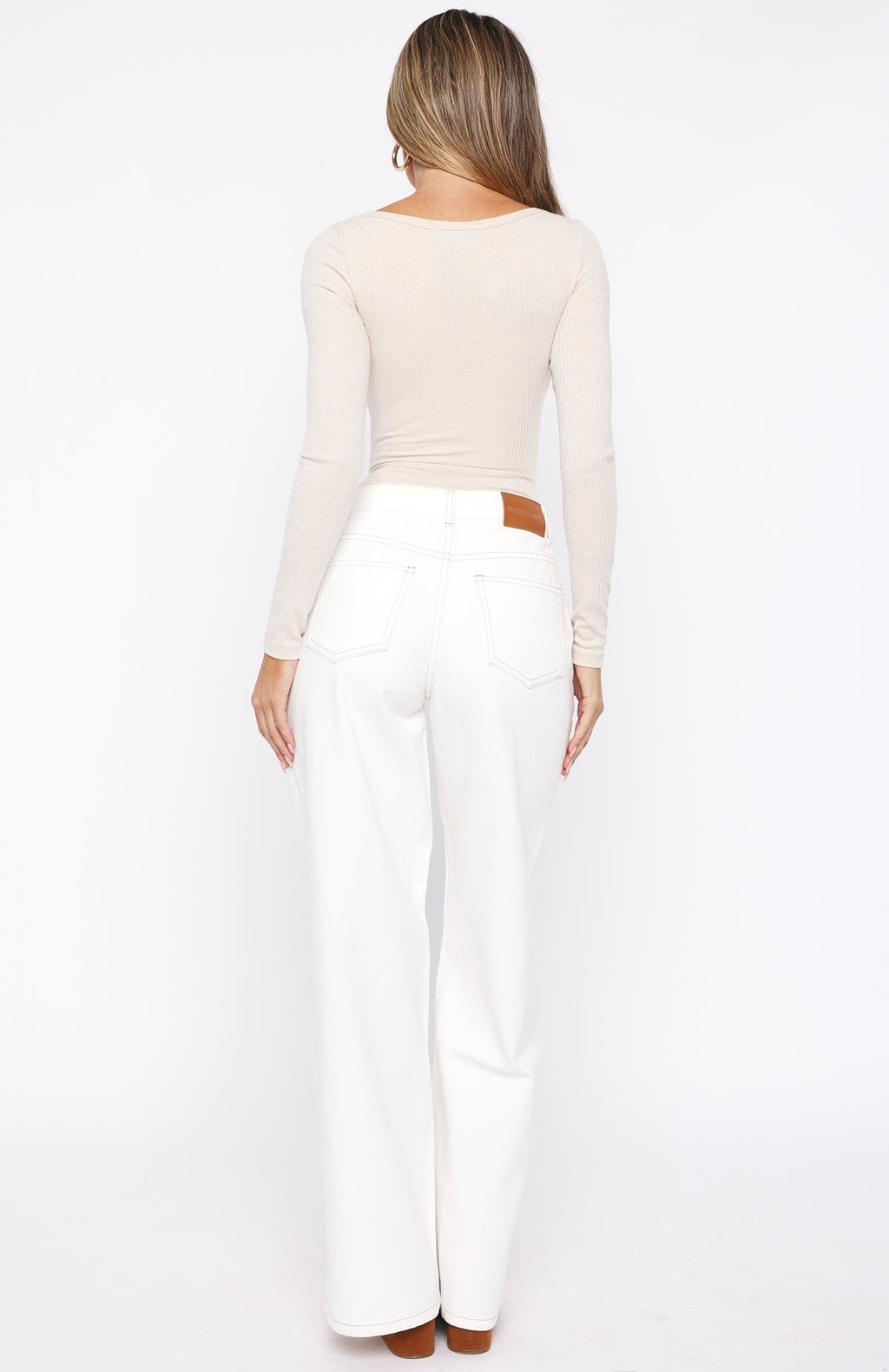 Trending Just My Type Mid Rise Wide Leg Jeans Off White