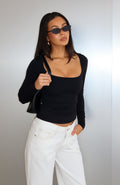 Trending Keep Guessing Long Sleeve Top Black