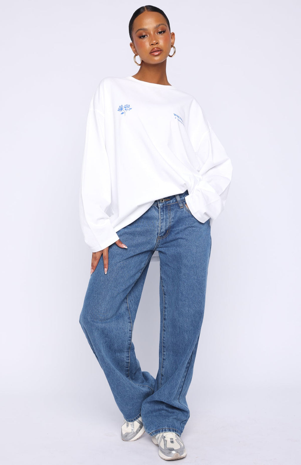 Trending Little Bit Loud Oversized Long Sleeve Tee White