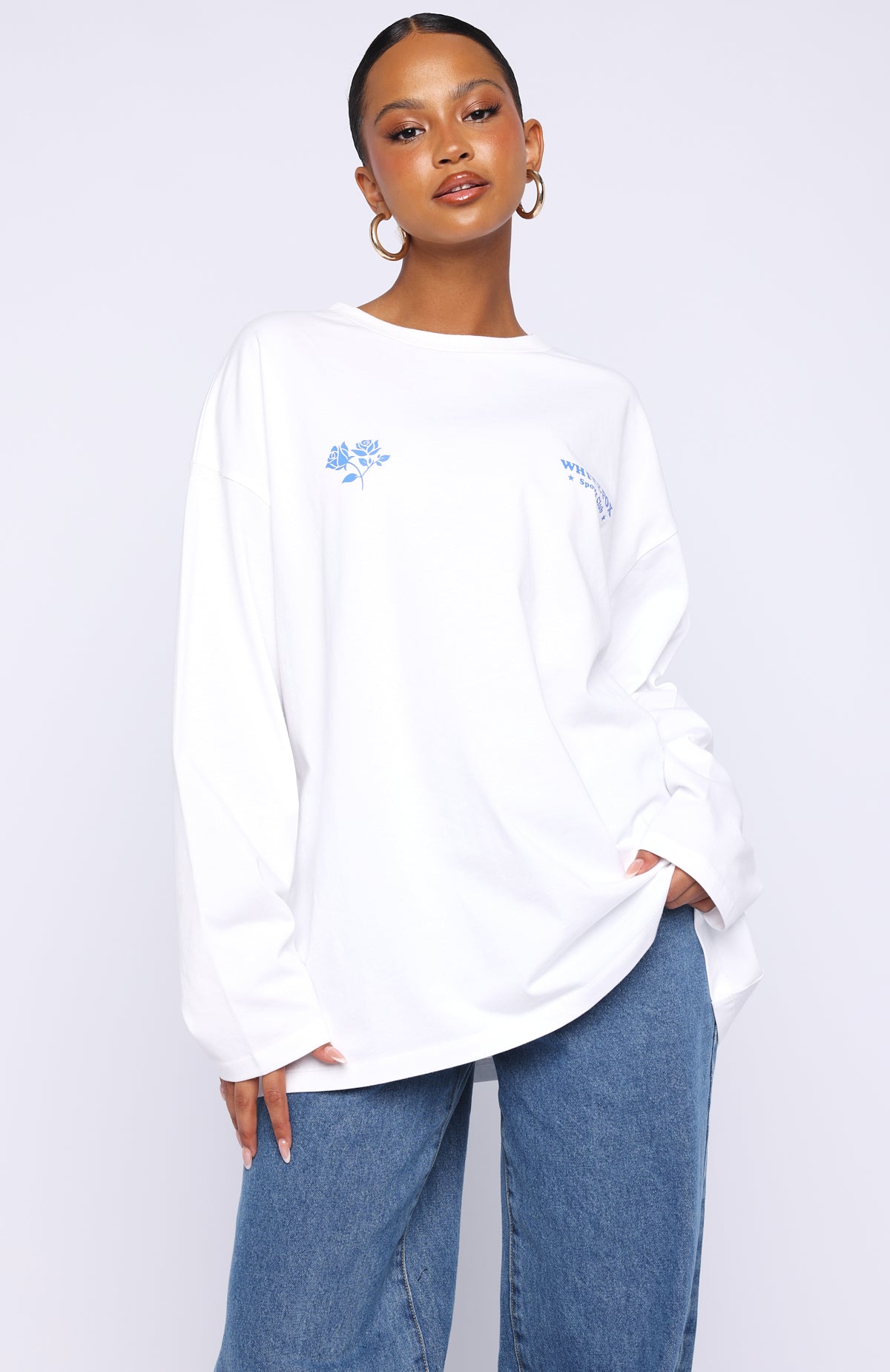 Trending Little Bit Loud Oversized Long Sleeve Tee White