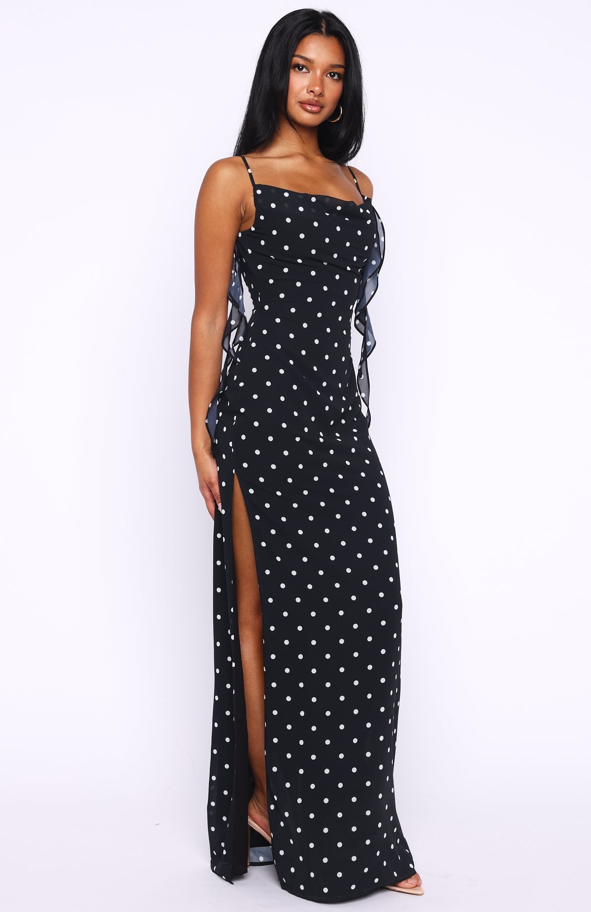 Trending Love Blossoms Maxi Dress BlackWhite Polka Dot