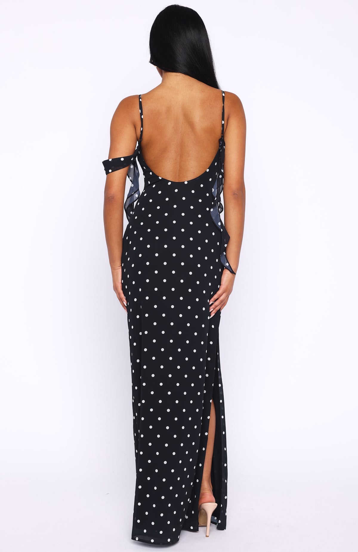 Trending Love Blossoms Maxi Dress BlackWhite Polka Dot