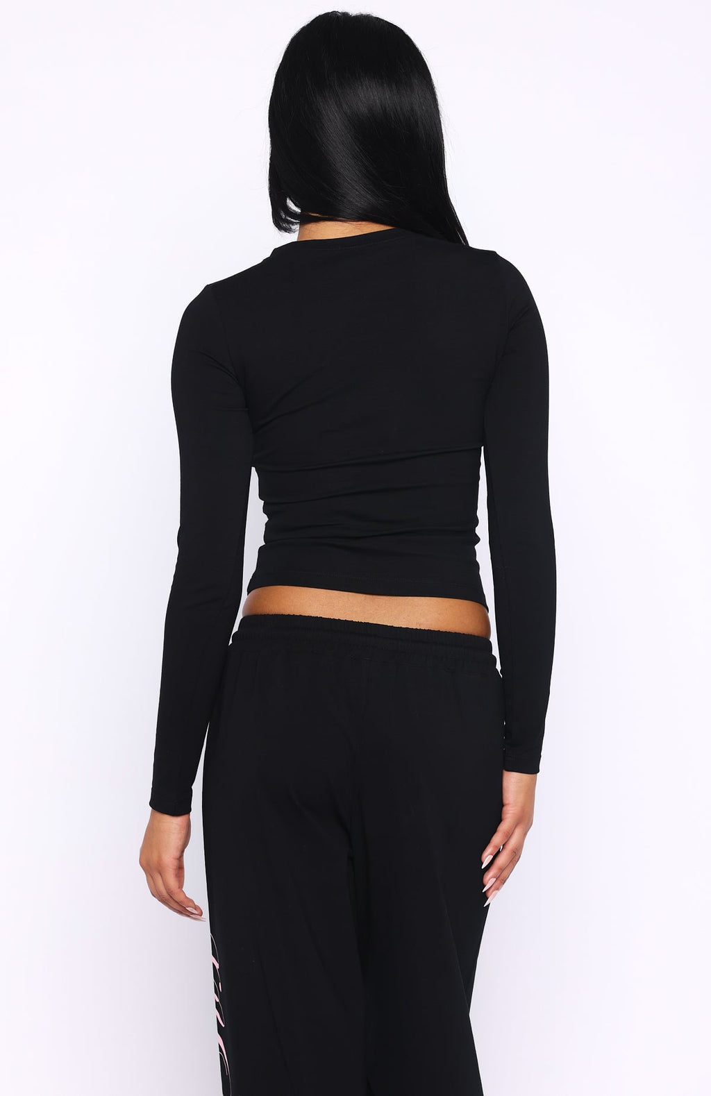 Trending Luxurious Girl Long Sleeve Baby Tee Black