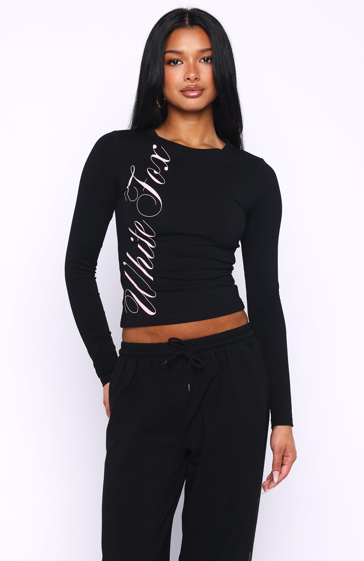 Trending Luxurious Girl Long Sleeve Baby Tee Black