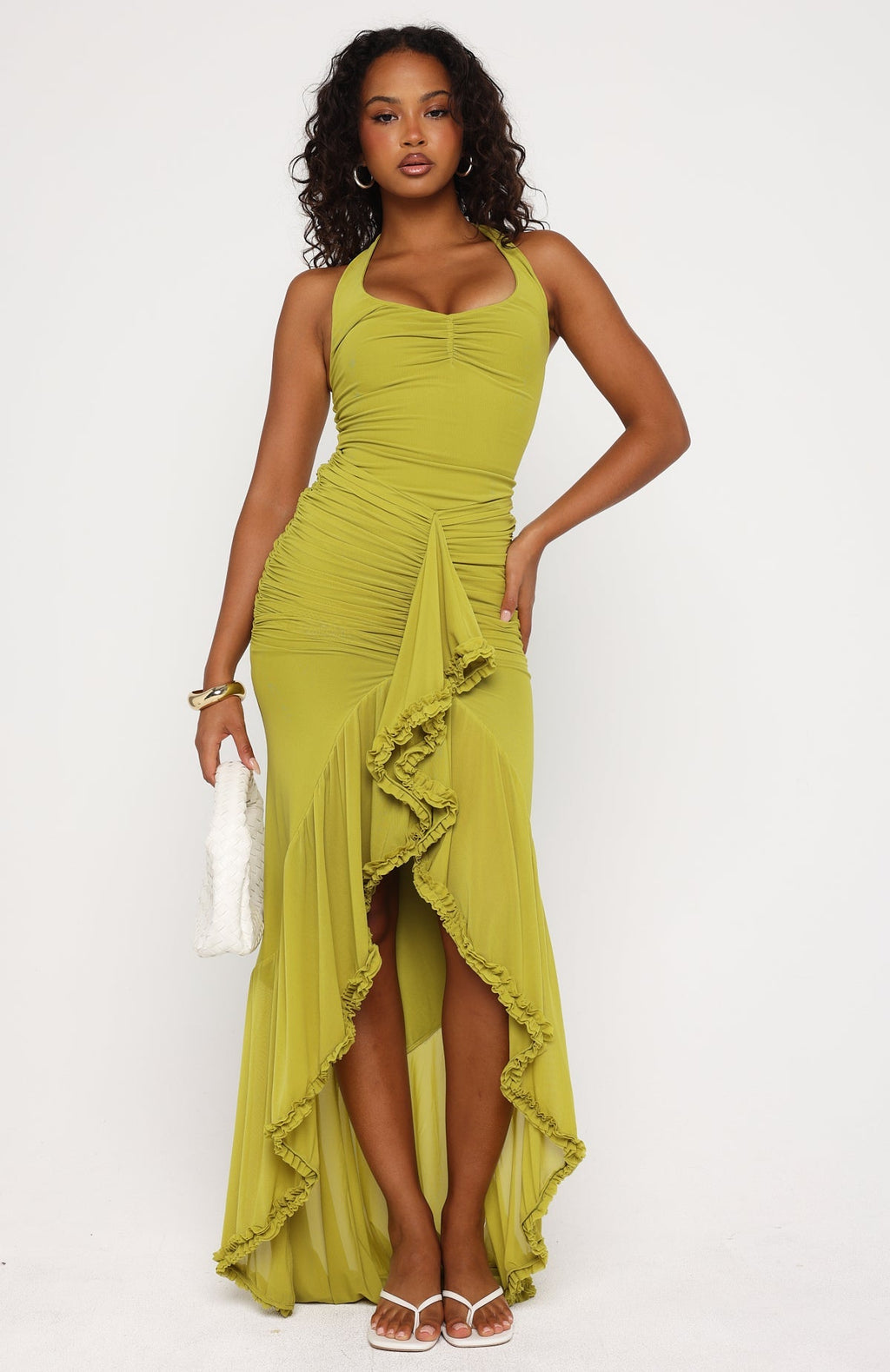Trending Main Character Energy Mesh Maxi Dress Chartreuse
