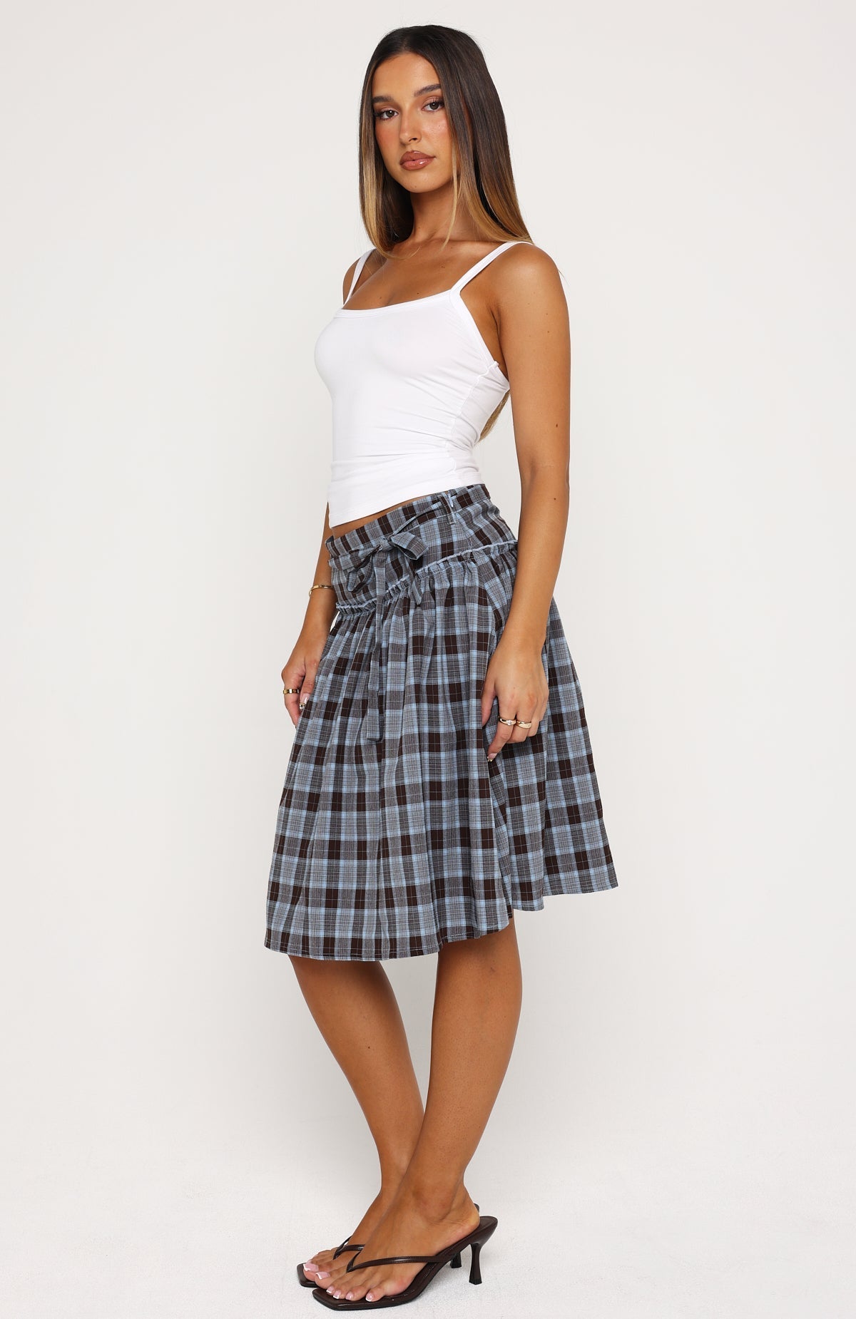 Trending Make You Blush Midi Skirt BlueChocolate Check
