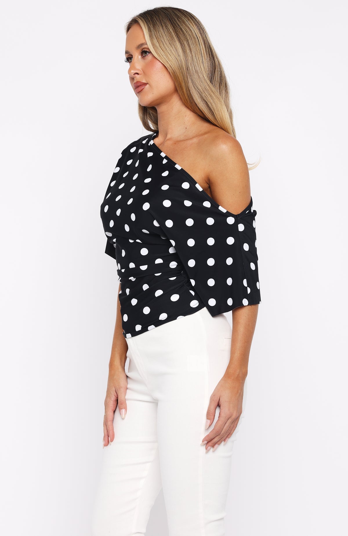 Trending Marrakech Moments Cinched Waist Top BlackWhite Polka Dot