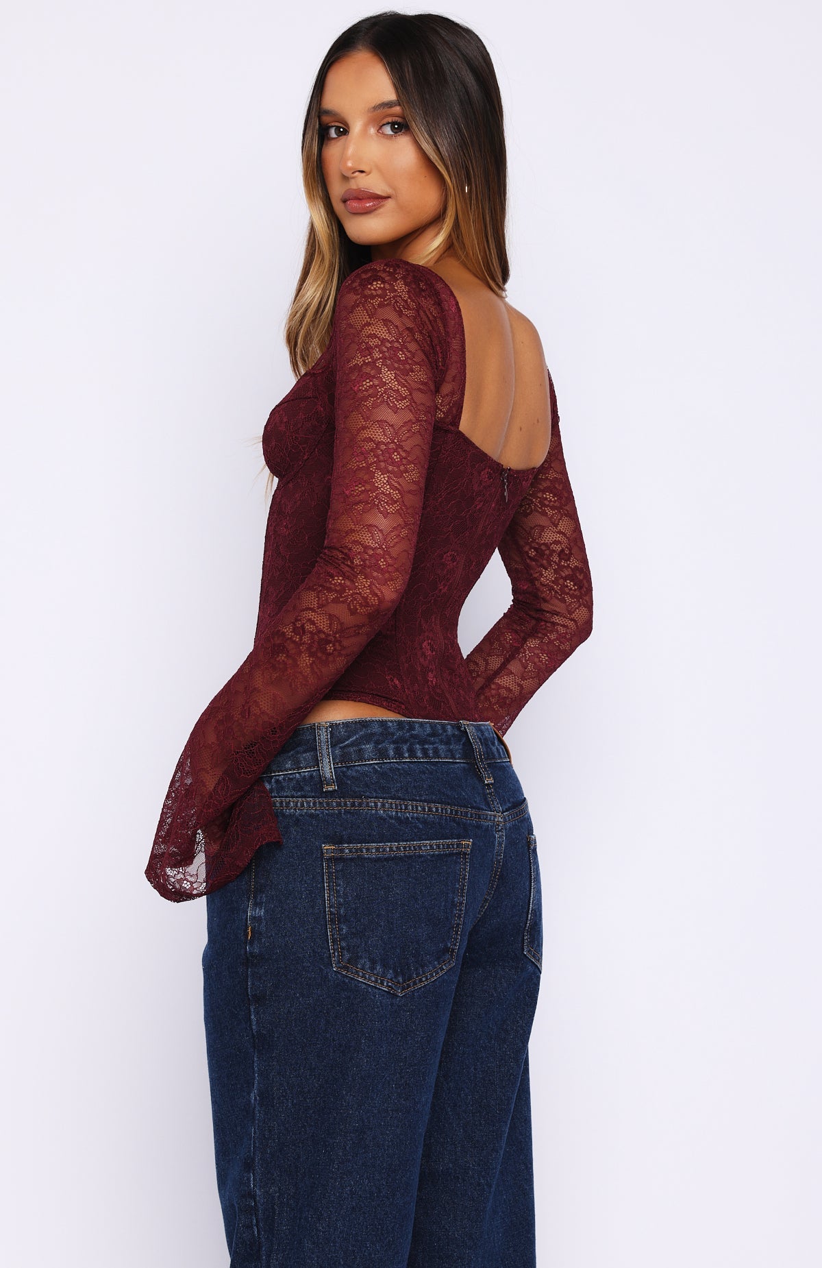 Trending Midnight Rose Long Sleeve Bustier Wine
