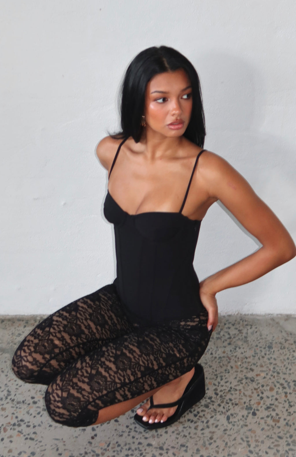 Trending Vibe With Me Lace Capri Pants Black