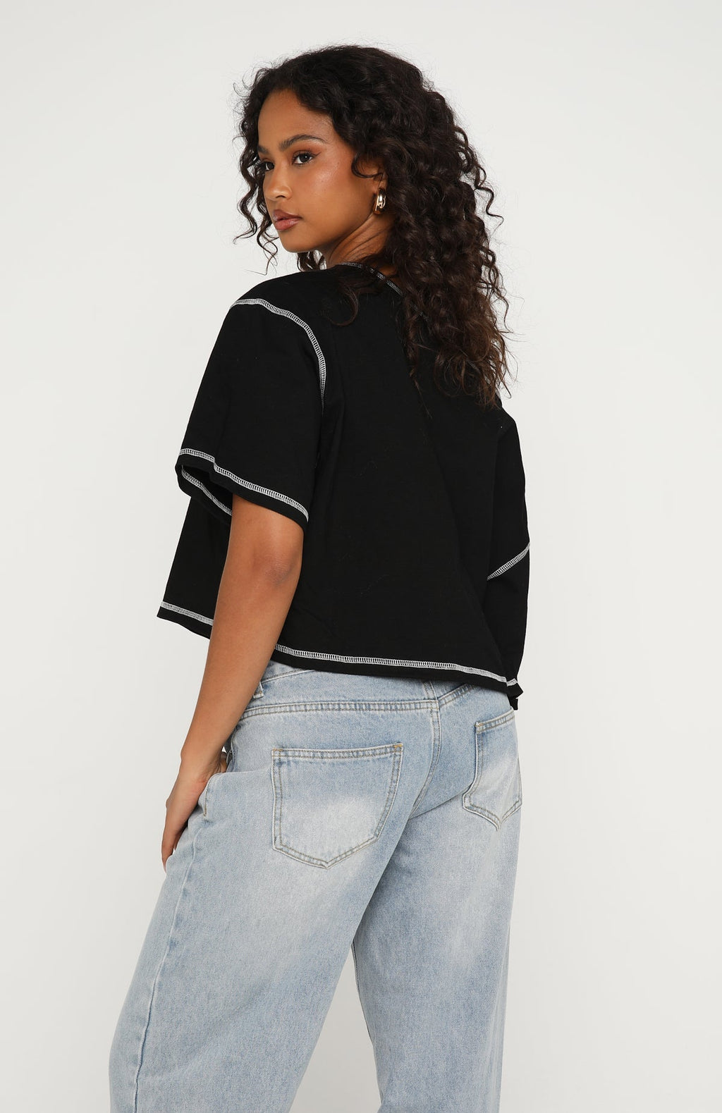 Trending Need More Time Off Shoulder Oversized Tee Black