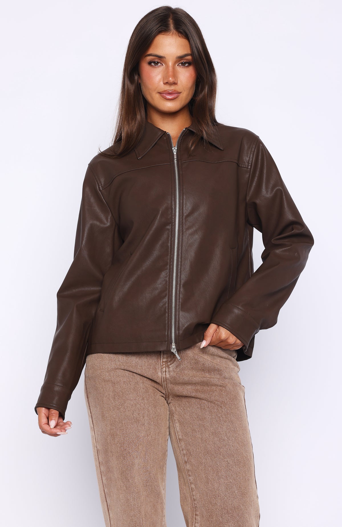 Trending Never Possible Pu Jacket Chocolate