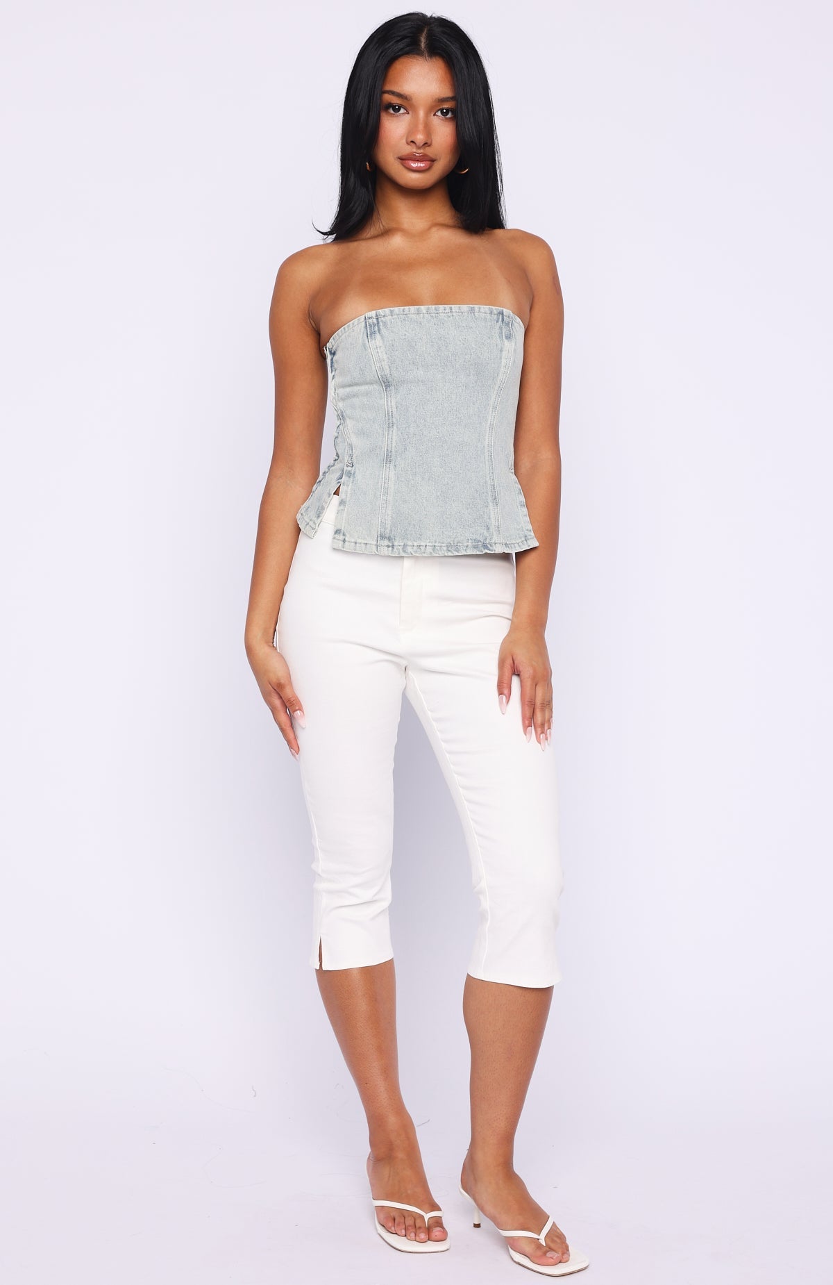 Trending Not Listening Strapless Denim Top Light Blue Wash