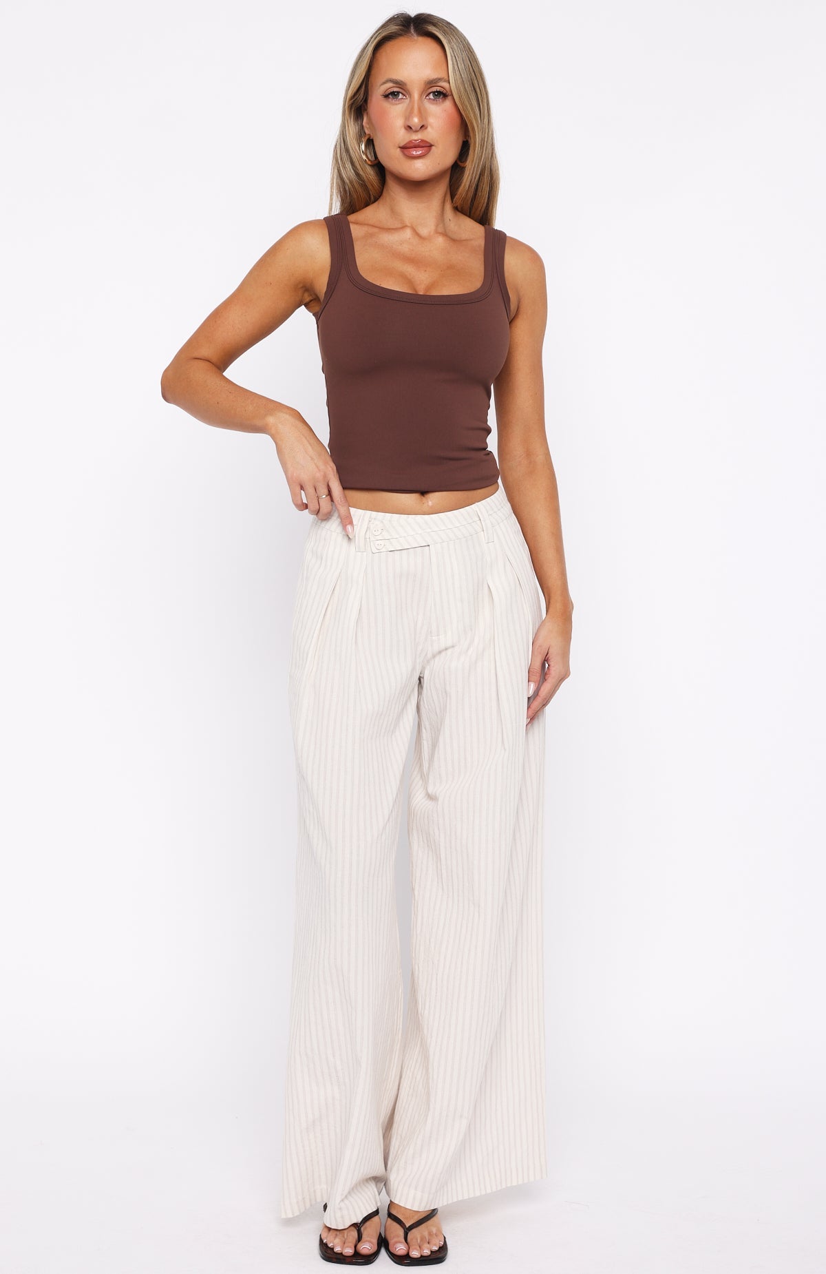 Trending Office Romance Wide Leg Pants WhiteBeige Stripe