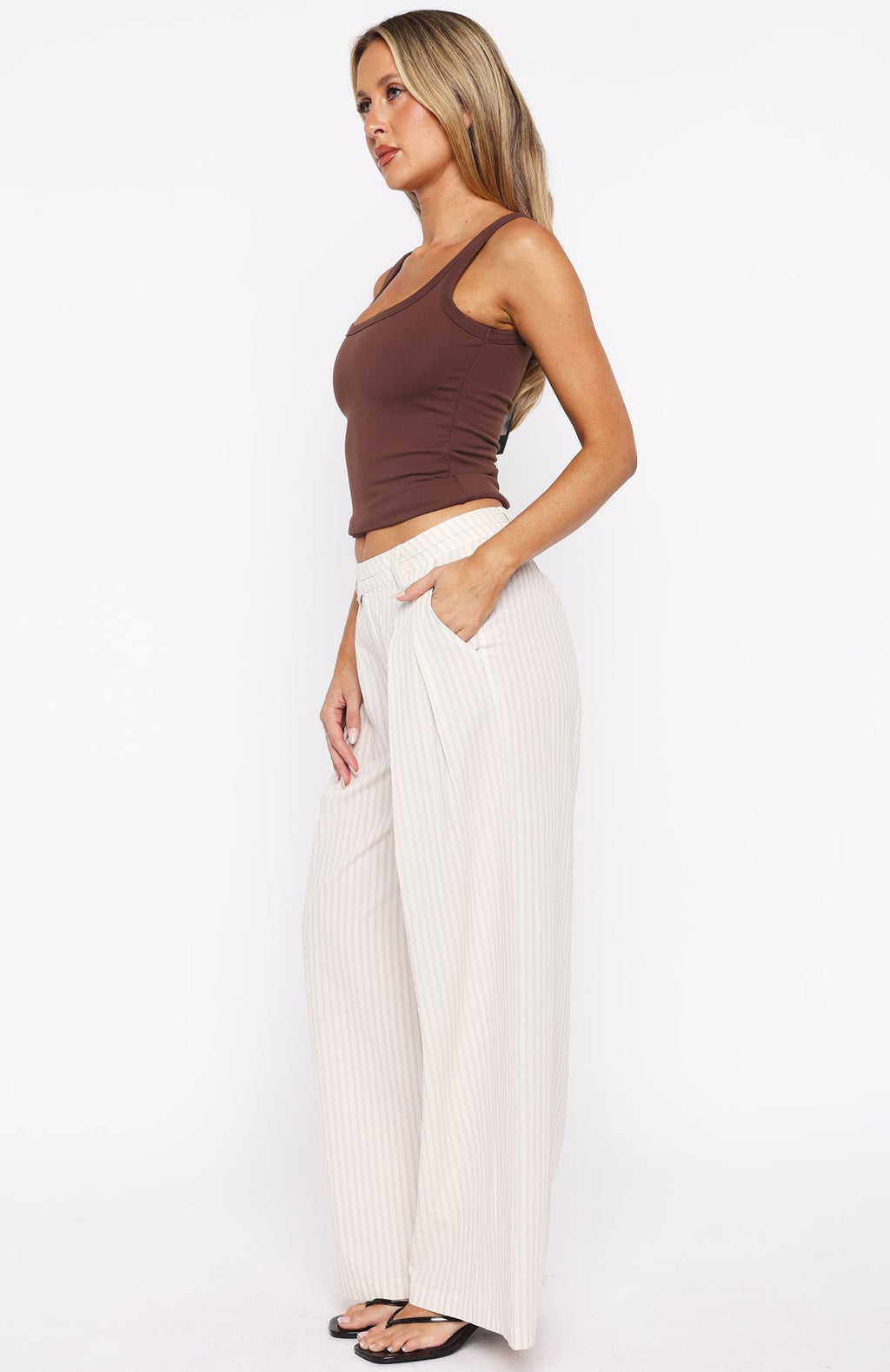 Trending Office Romance Wide Leg Pants WhiteBeige Stripe