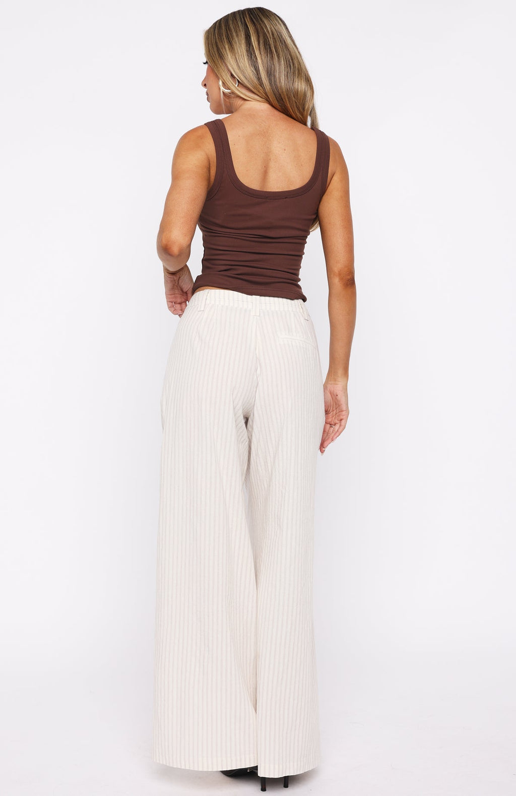 Trending Office Romance Wide Leg Pants WhiteBeige Stripe