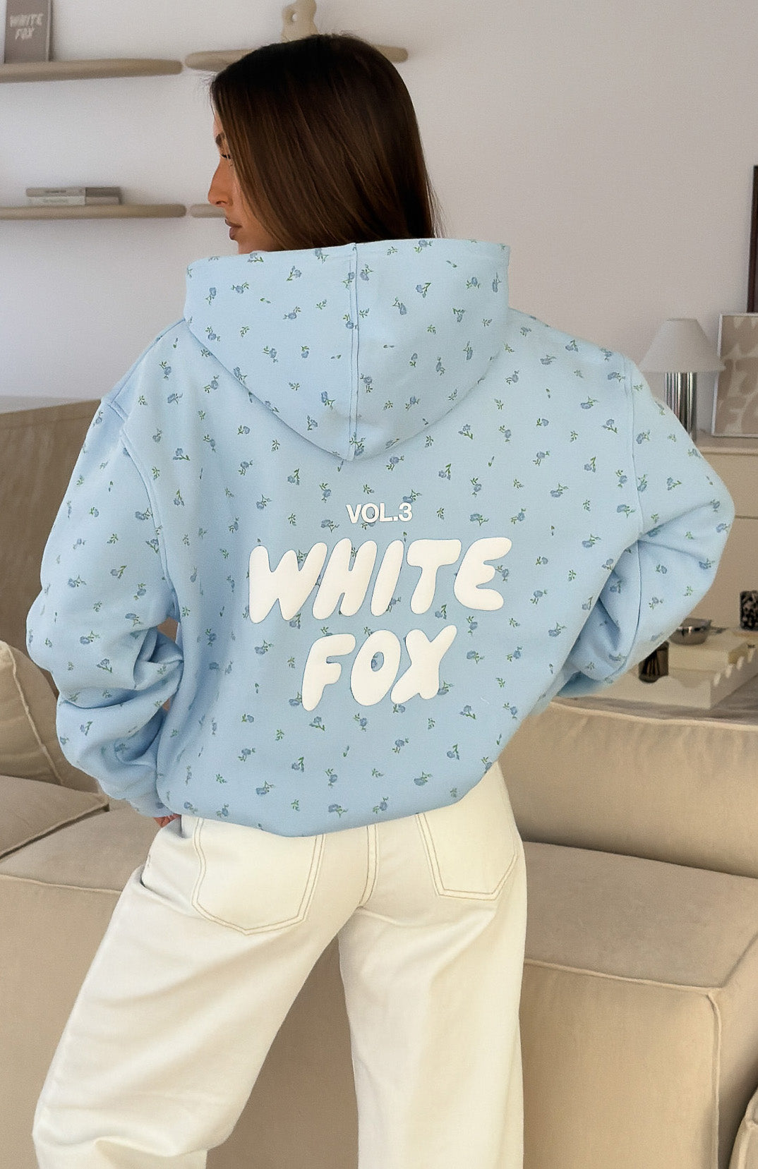 Trending Offstage Printed Oversized Hoodie Blue Ditsy