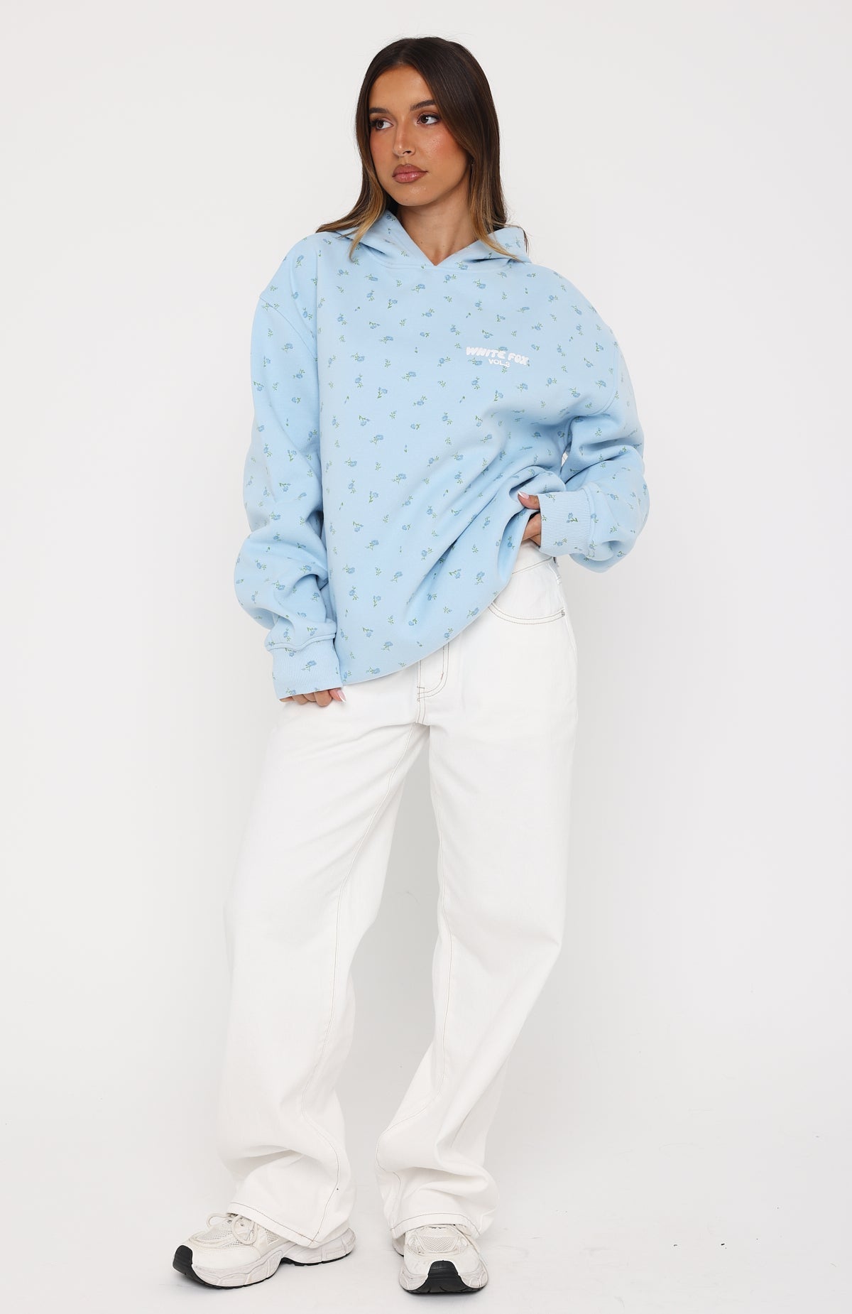 Trending Offstage Printed Oversized Hoodie Blue Ditsy