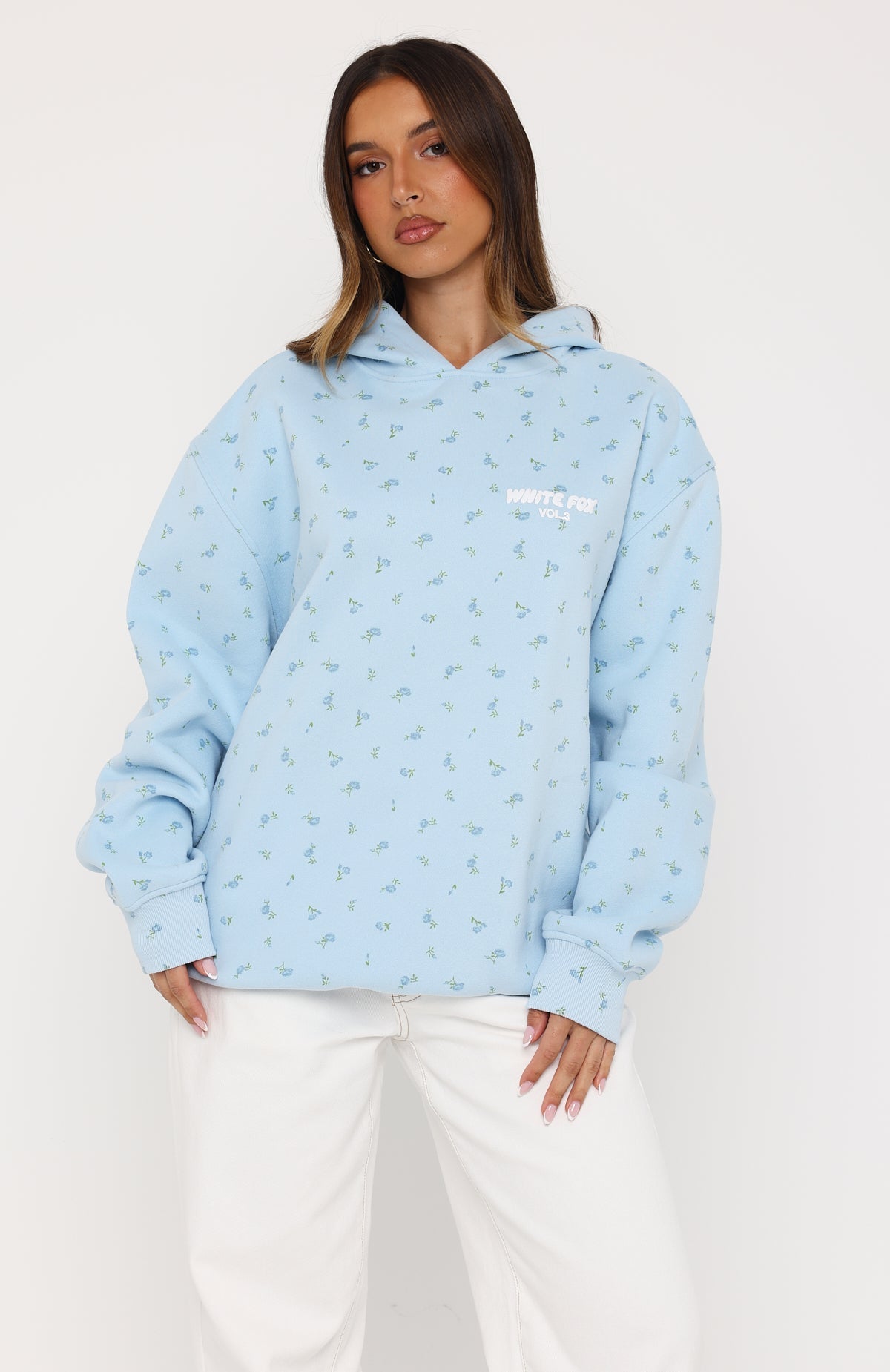 Trending Offstage Printed Oversized Hoodie Blue Ditsy