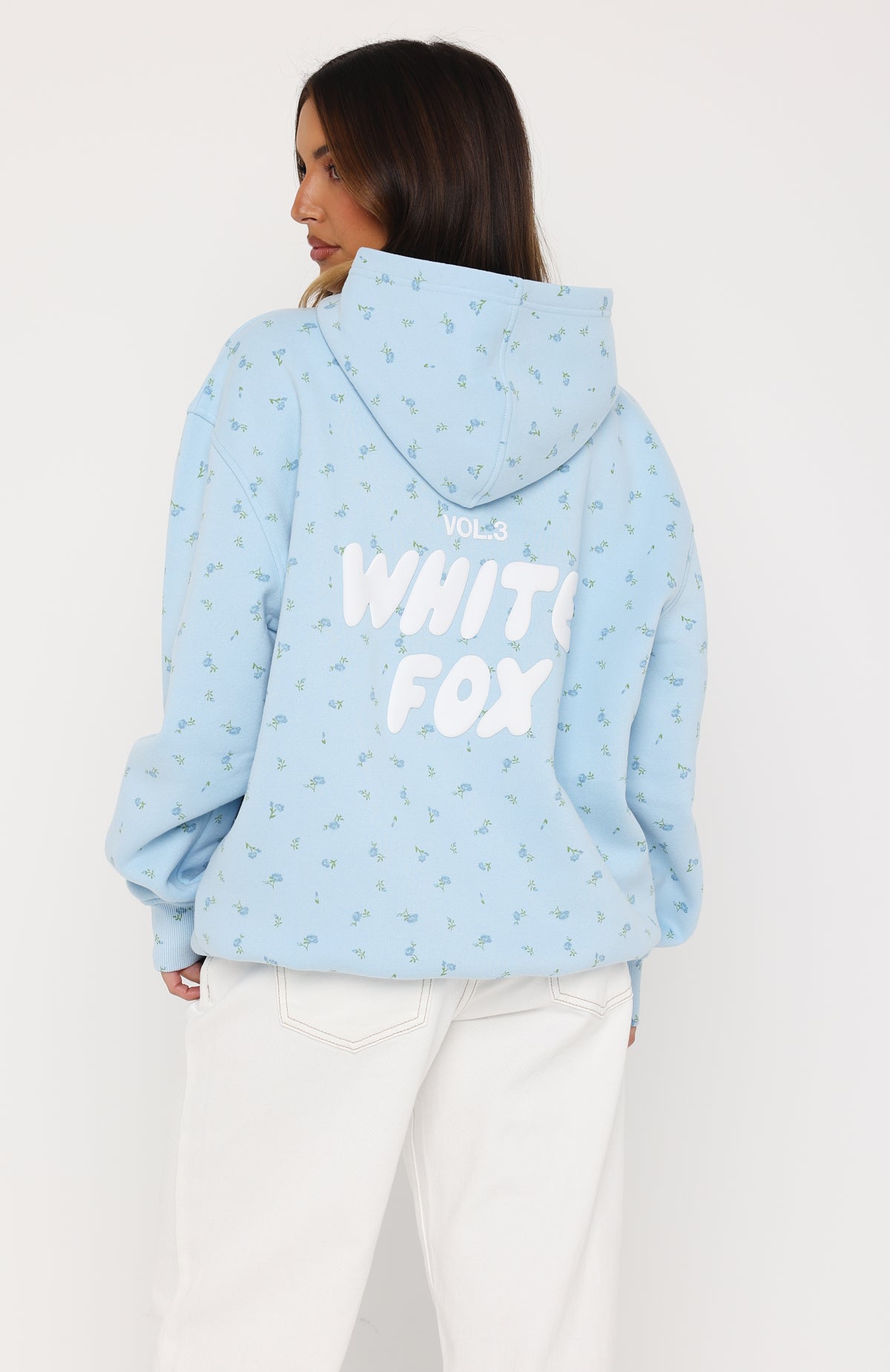 Trending Offstage Printed Oversized Hoodie Blue Ditsy