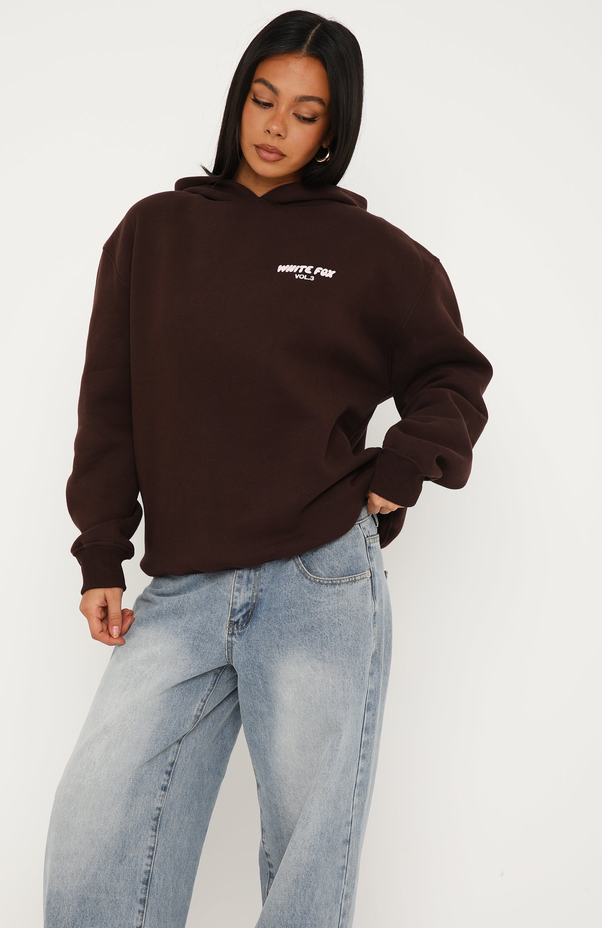 Trending Offstage Printed Oversized Hoodie Chocolate