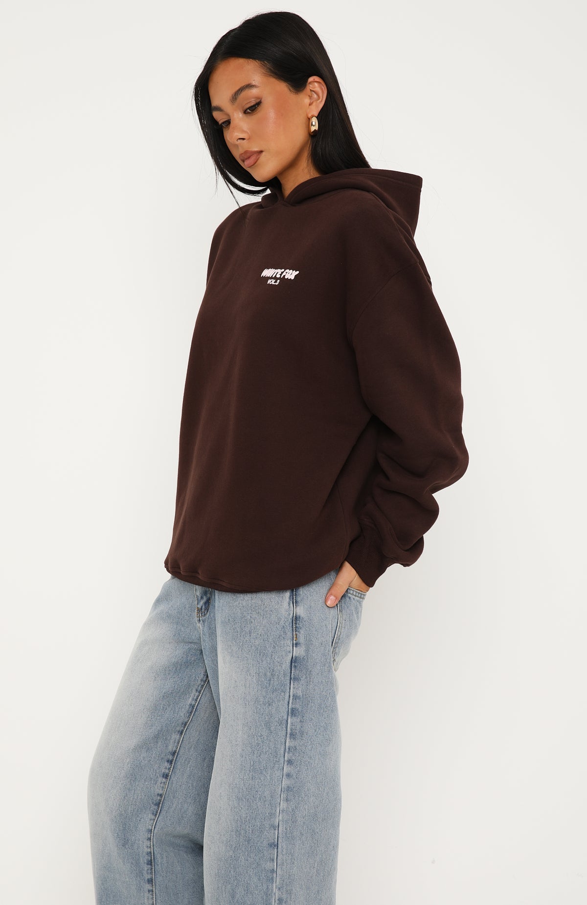 Trending Offstage Printed Oversized Hoodie Chocolate