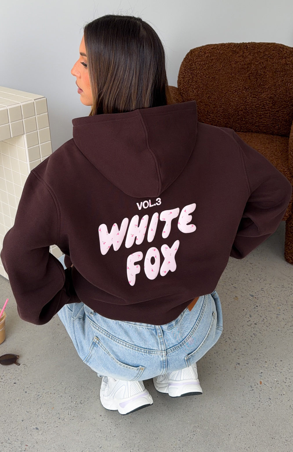 Trending Offstage Printed Oversized Hoodie Chocolate