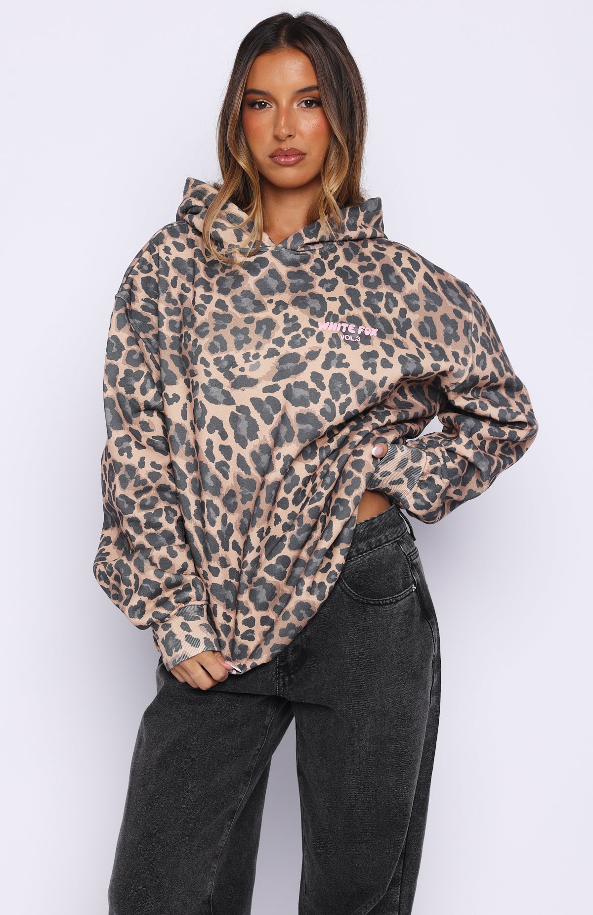 Trending Offstage Printed Oversized Hoodie Dark Leopard