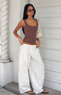 Trending Out There Somewhere Pants WhiteBeige Pinstripe