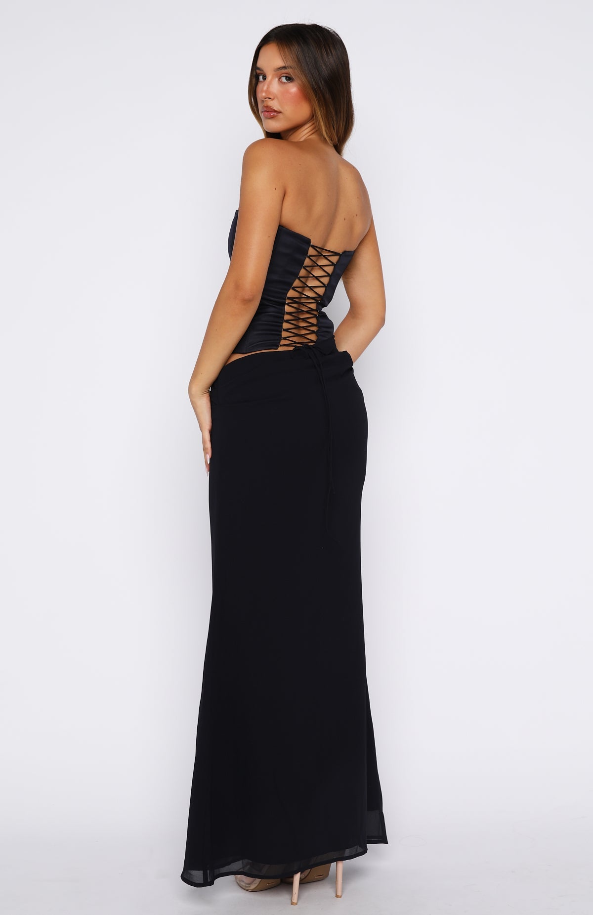 Trending Peach Fizz Strapless Maxi Dress Navy