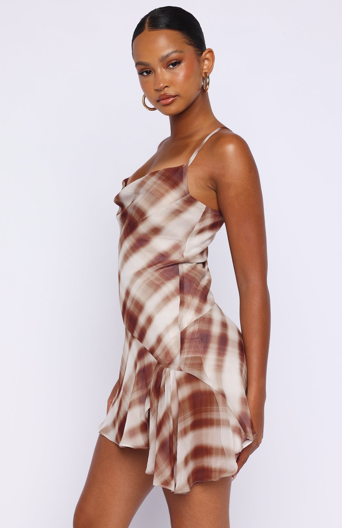 Trending Personal Touch Cami Mini Dress Chocolate Plaid