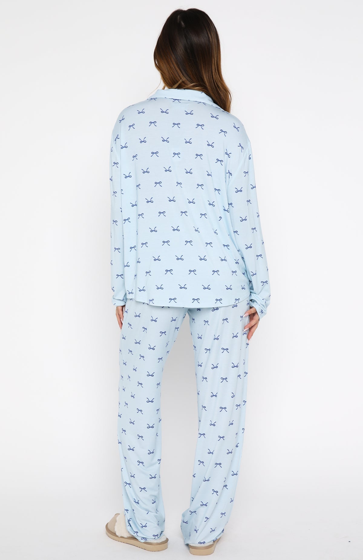 Trending Pillow Talk Printed Long Sleeve Pyjama Set Sky Ribbons