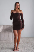 Trending Pure Instinct Long Sleeve Mini Dress Dark Chocolate