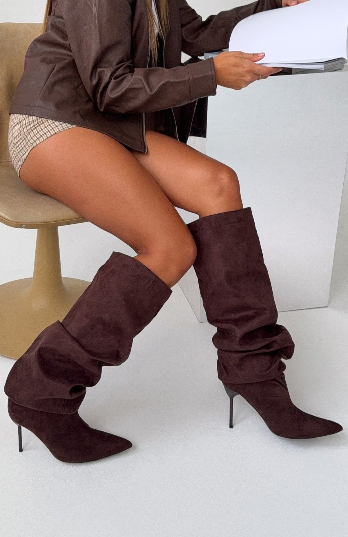 Trending Redford Knee High Boots Chocolate