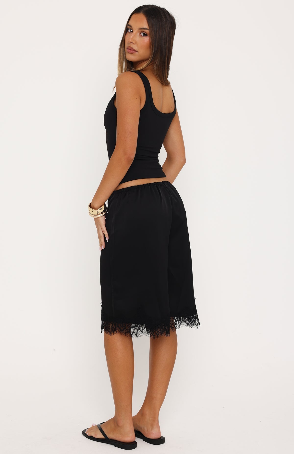 Trending Right Direction Lace Trim Shorts Black