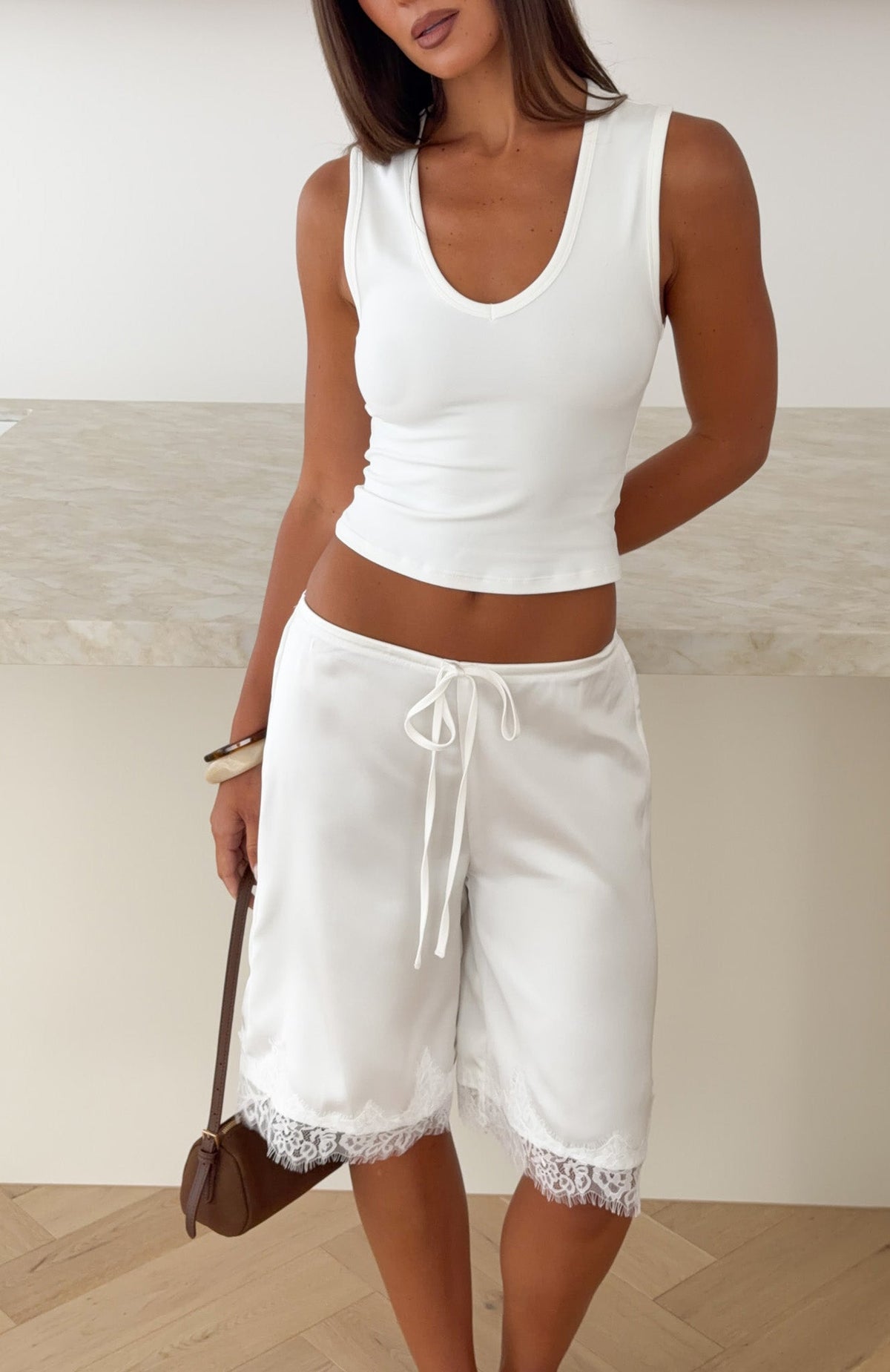 Trending Right Direction Lace Trim Shorts White
