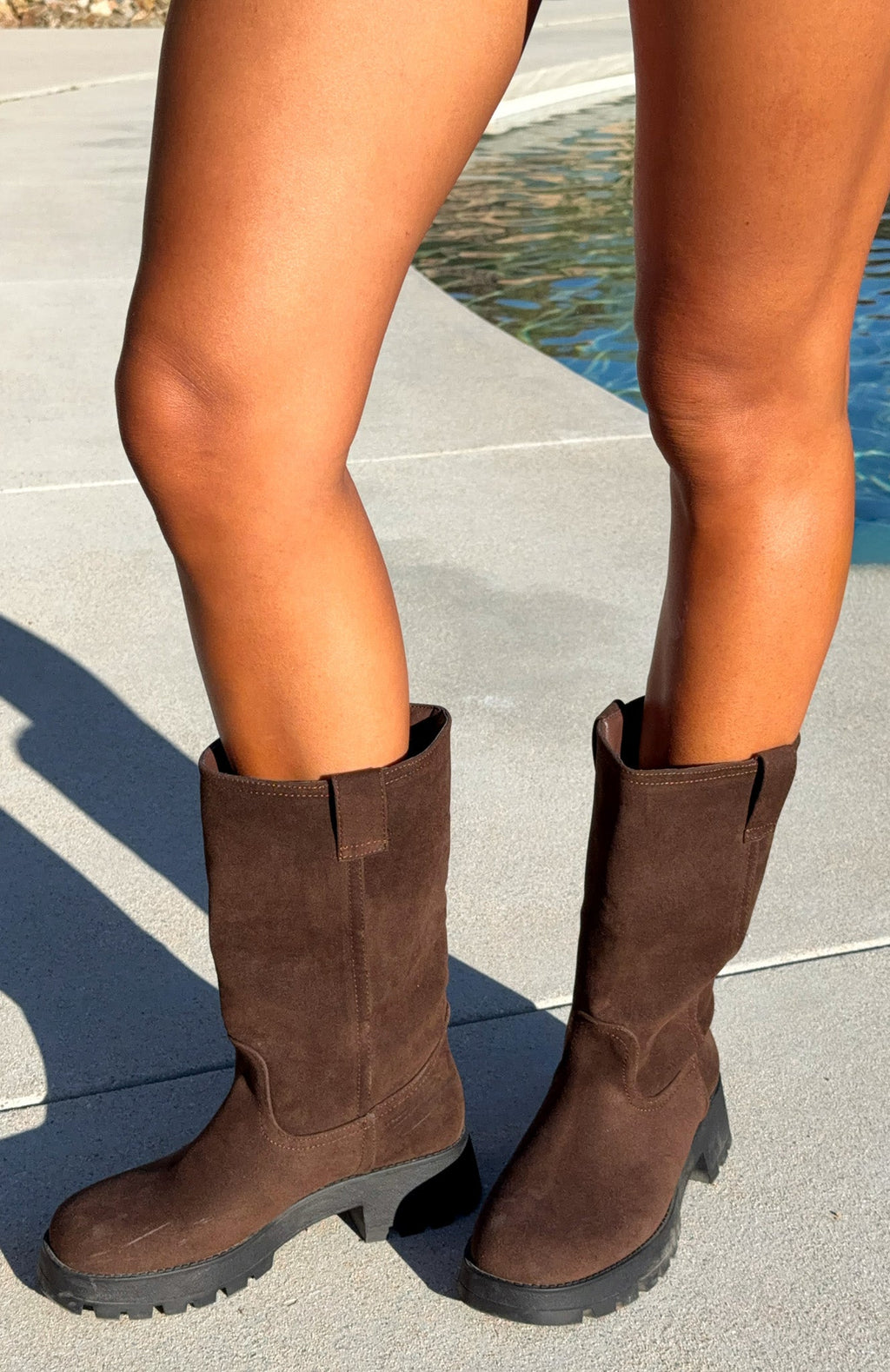 Trending Rita Boots Chocolate Faux Suede