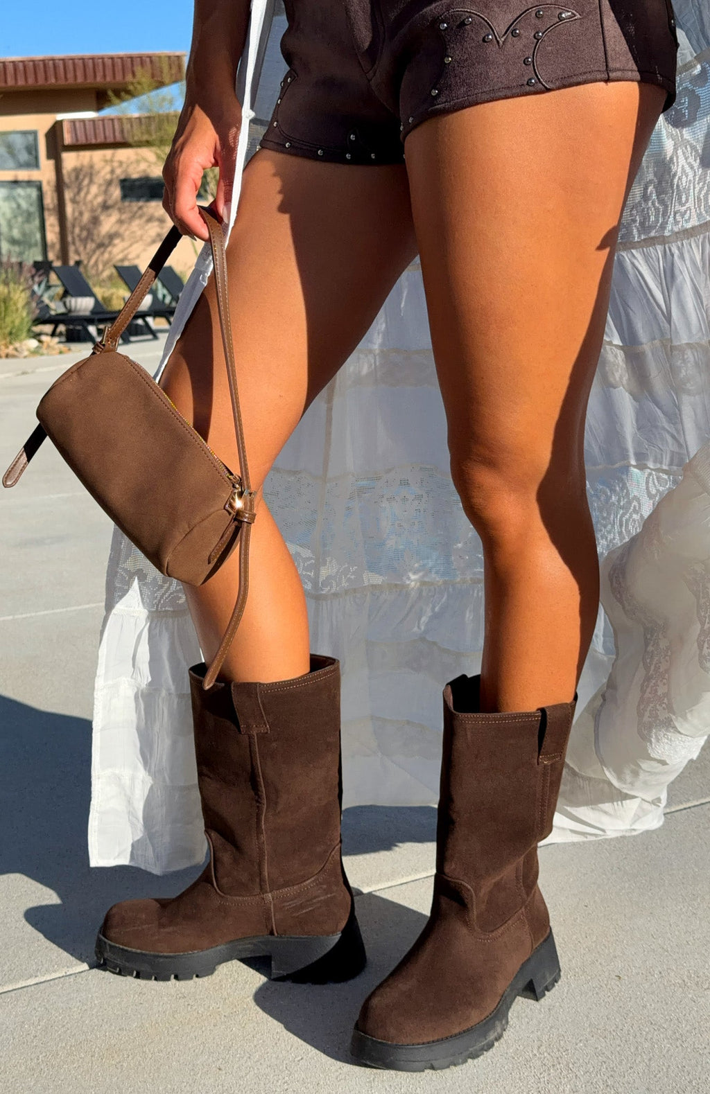 Trending Rita Boots Chocolate Faux Suede
