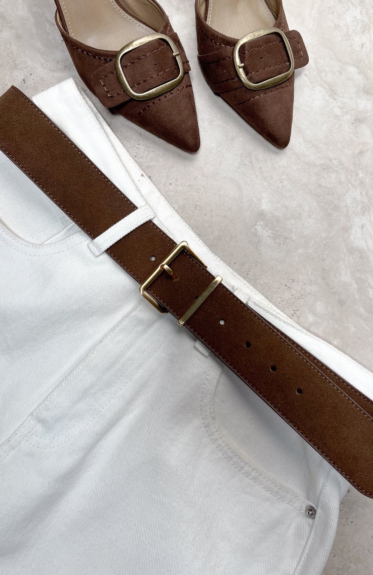 Trending Robin Belt Chocolate Faux Suede