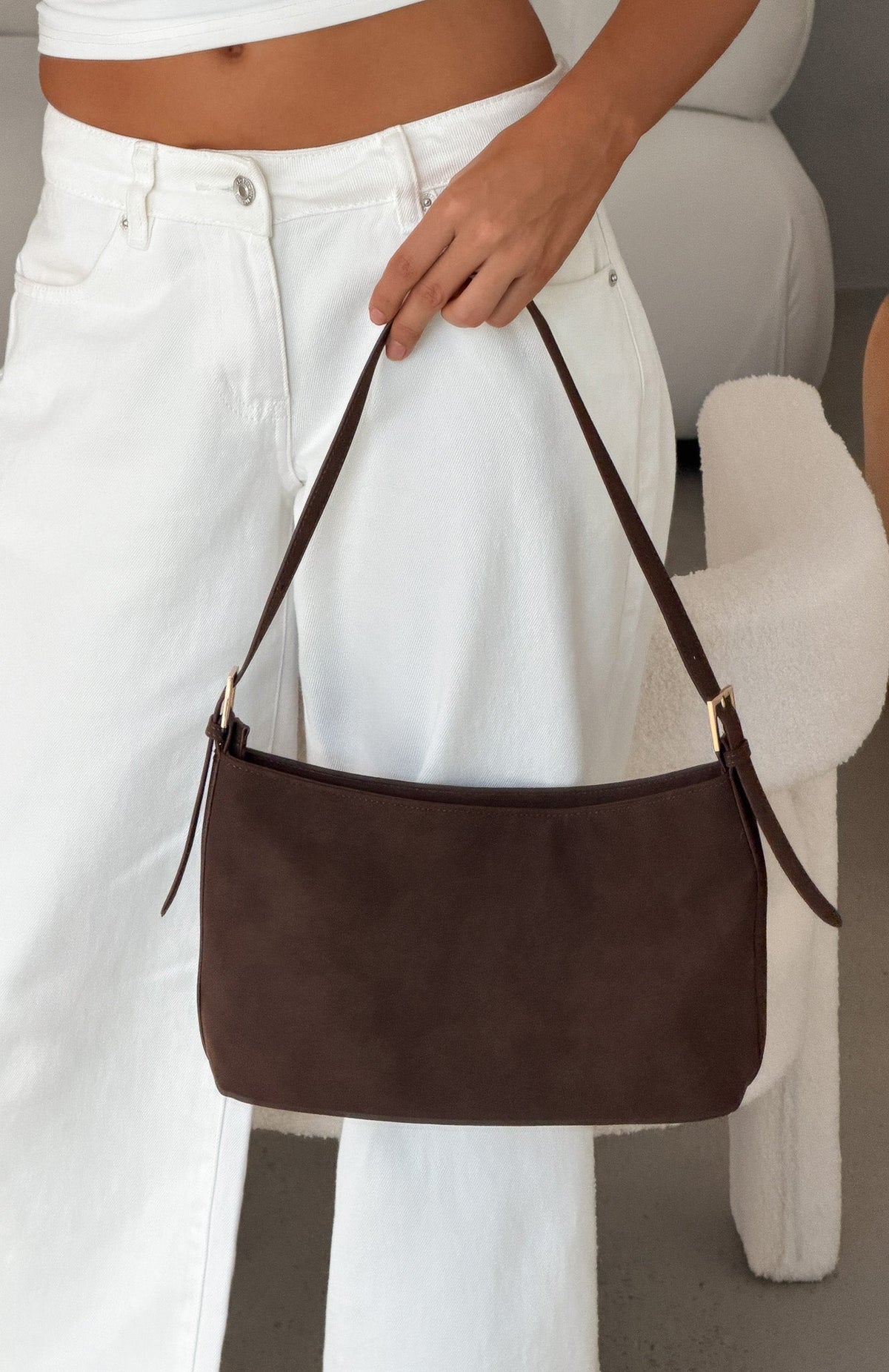 Trending Ryker Shoulder Bag Dark Chocolate Faux Suede