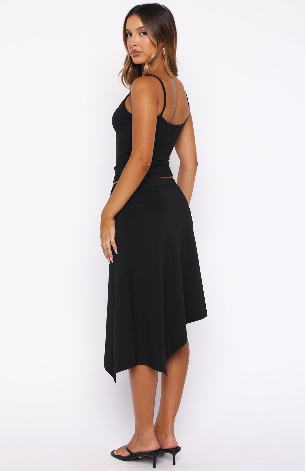 Trending Sending My Love Asymmetric Midi Skirt Black